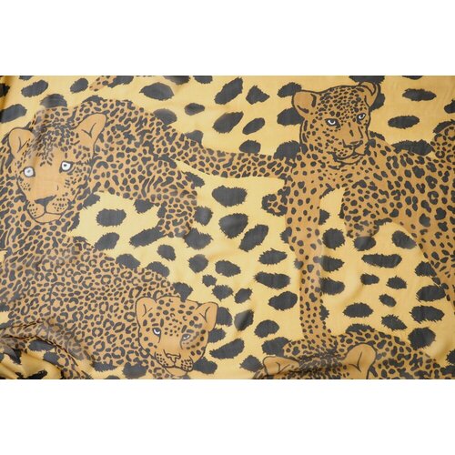 Ткань шифон с леопардами горчично-черный