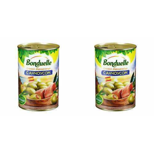 Bonduelle Оливки Мансанилья фаршированные анчоусом, 300 г, 2 шт