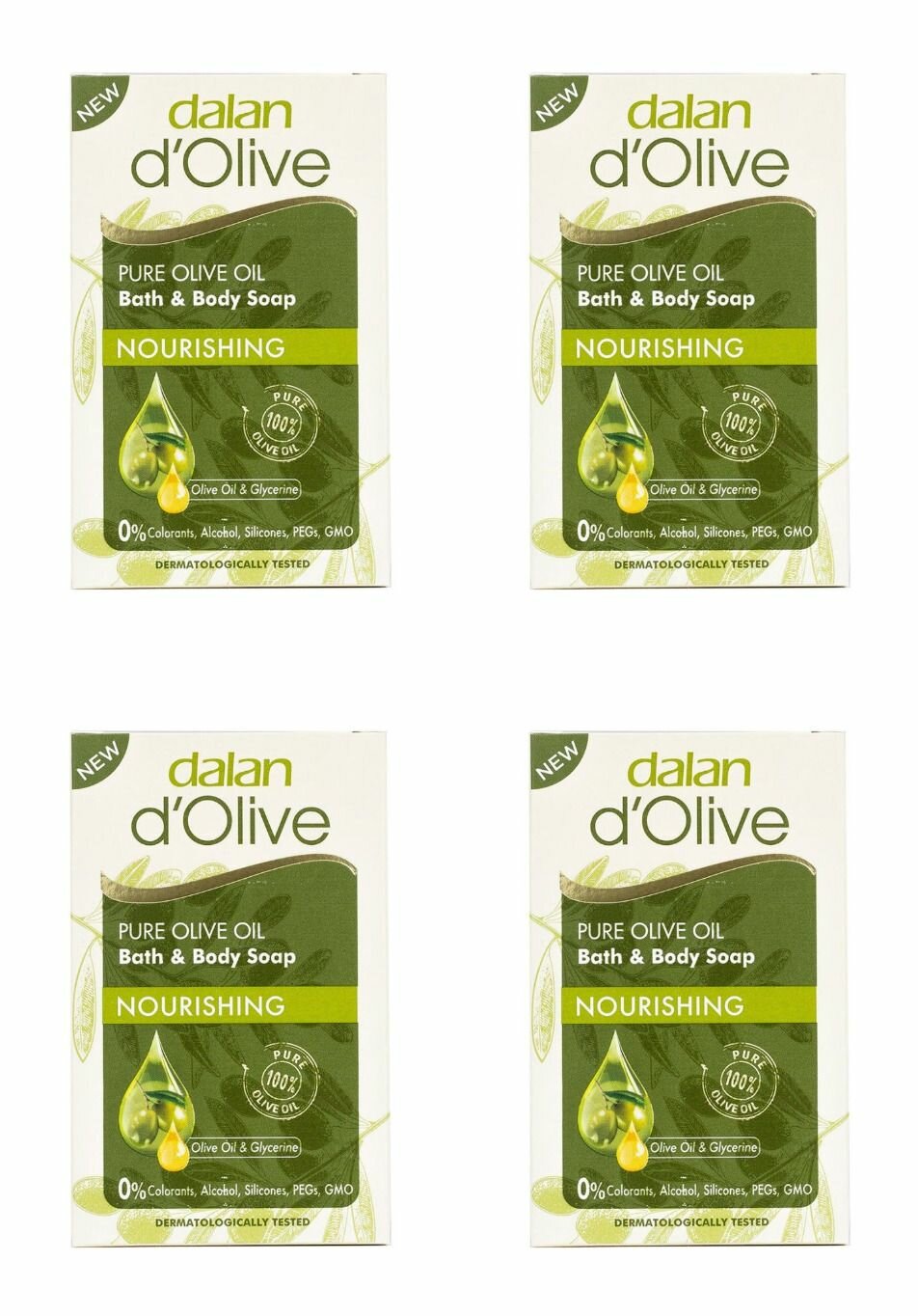 фото Dalan Мыло твердое оливковое d'Olive на основе 100% оливкового масла, 200 г, 4 шт