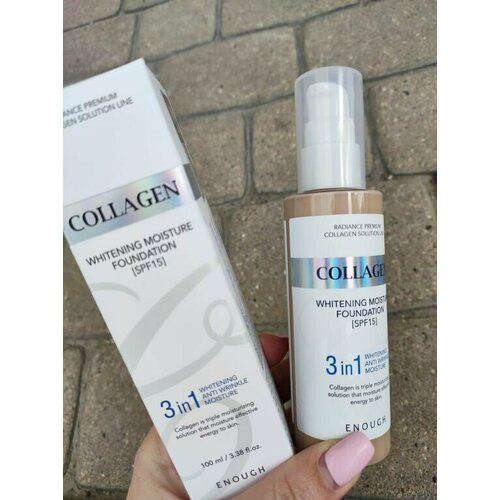 ENOUGH Тональный крем для лица осветляющий с морским коллагеном SPF15 collagen 3 in 1 whitening moisture foundation, тон 13