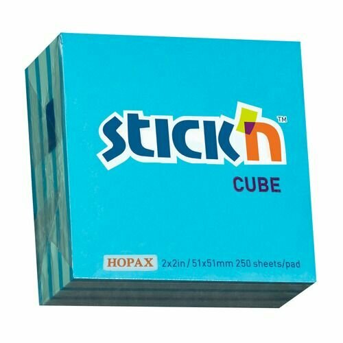 Блок самоклеящийся бумажный STICK`N 21337, 51x51, 250 л, 2 цв, неон+пастель, голубой