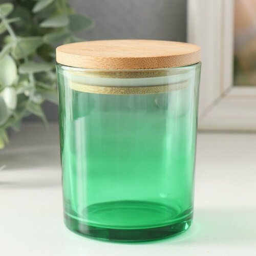 SUI Банка для свечей стекло с крышкой Зелёный градиент 220 мл 7х7х84 см 518₽