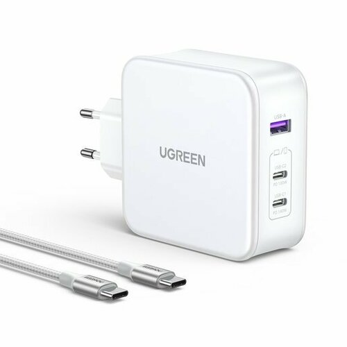 Сетевое зарядное устройство UGREEN CD289 (15339) USB-A+2*USB-C 140W GaN с кабелем Белое зарядное устройство ugreen cd289 nexode usb a 2xusb c 140w кабель usb c white 15339