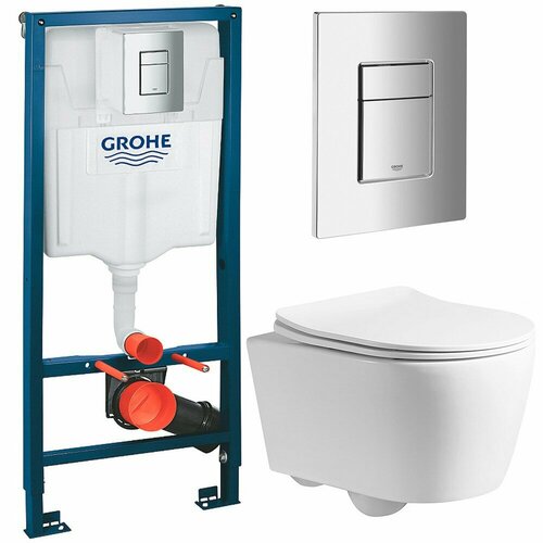 Инсталляция Grohe Solido 38811000 + унитаз Cerutti Sella aria PP CT9738 безободковый с сиденьем унитаз cerutti spa sella aria tornado mmb ct9531 подвесной черный матовый мрамор с сиденьем микролифт