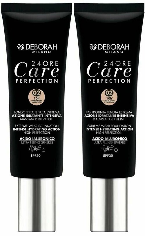 Тональный крем-уход, Deborah Milano, 24Ore Care Perfection Extreme Wear Foundation, тон 02 бежевый, 30 мл, 2 шт