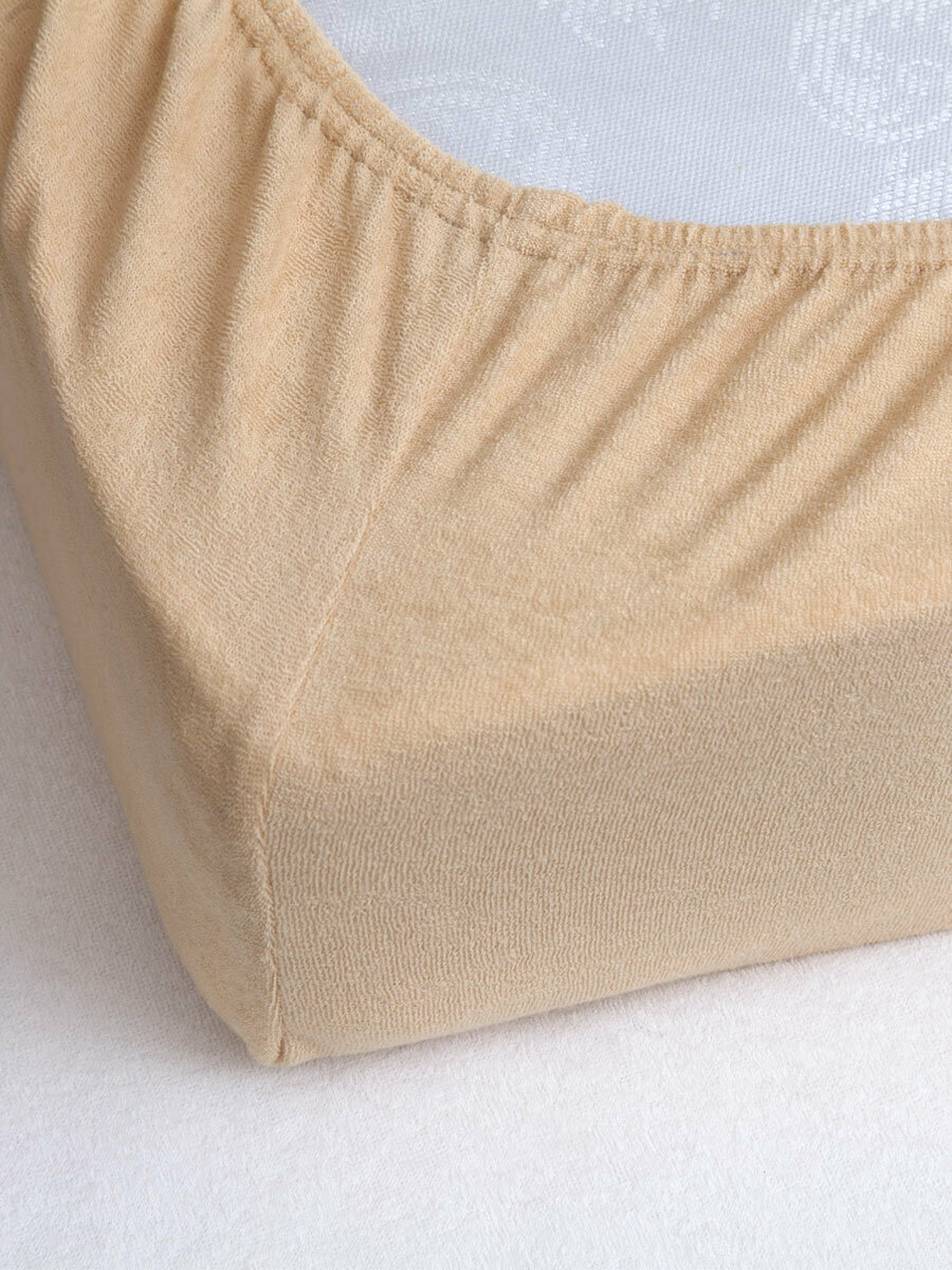 Простыня Хлопковый Край  Махра   1 5 спальная  140x200x25 см  бежевая