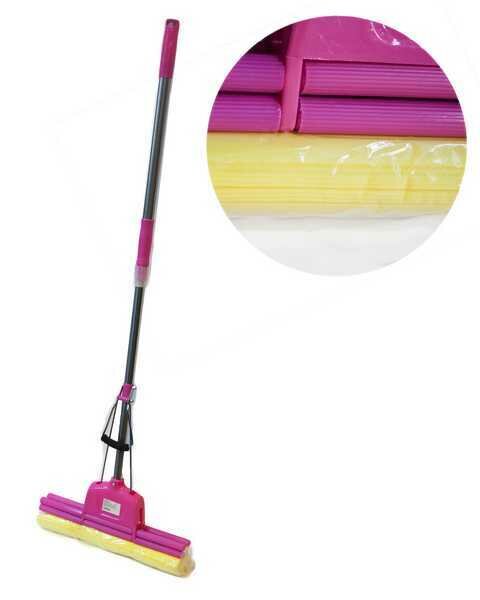 фото Швабра PVA 38см, двойной отжим, пластик коллектор, нержавейка телескоп ручка 90-115см