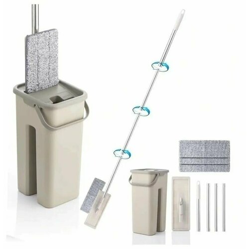 Швабра и ведро, швабра с отжимом и ведром, ведро со шваброй, плоский моп, гибкая нижняя часть, 2 насадки в комплекте, 6 литров