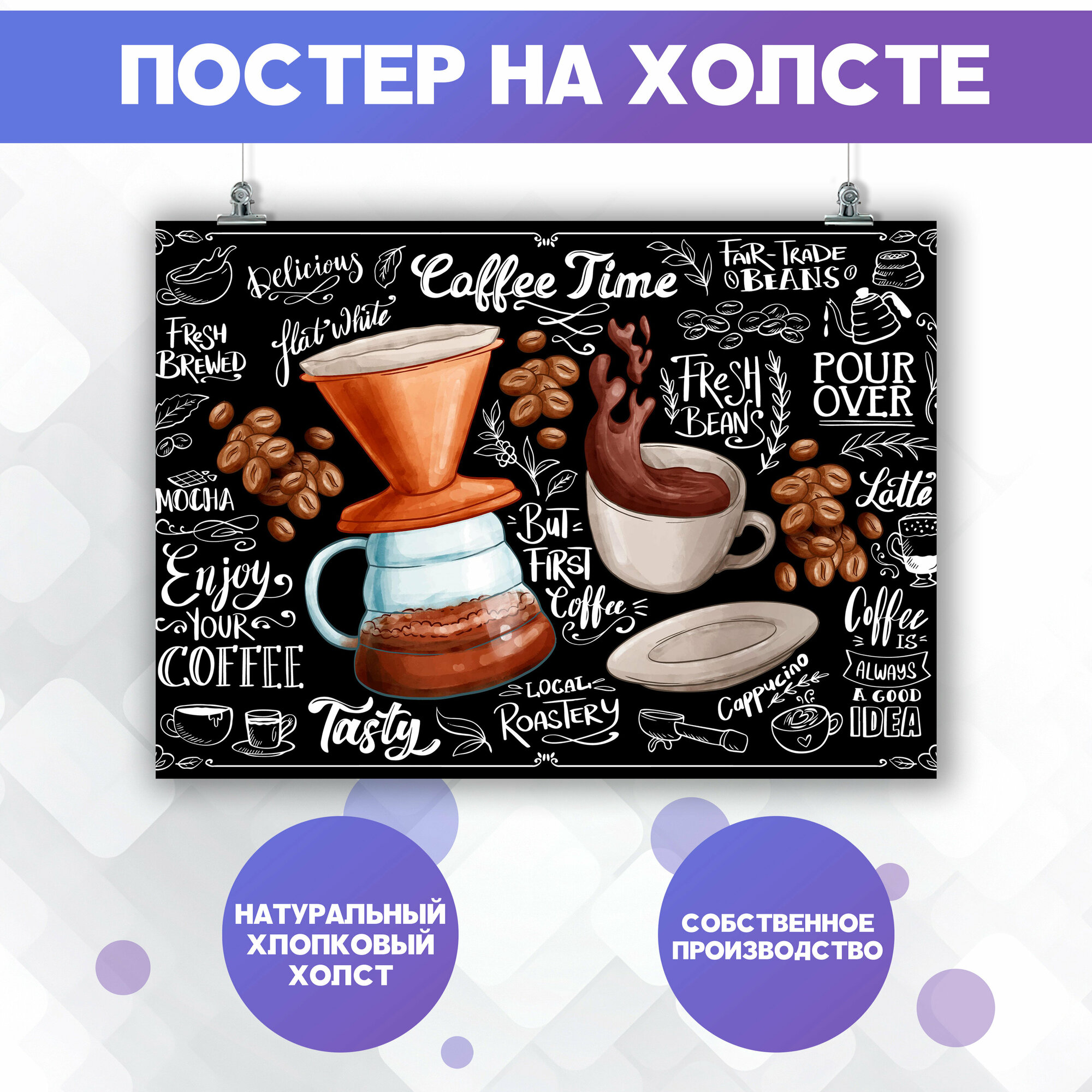 Постер кофе в кружке для кофейни (11) 30х40 см