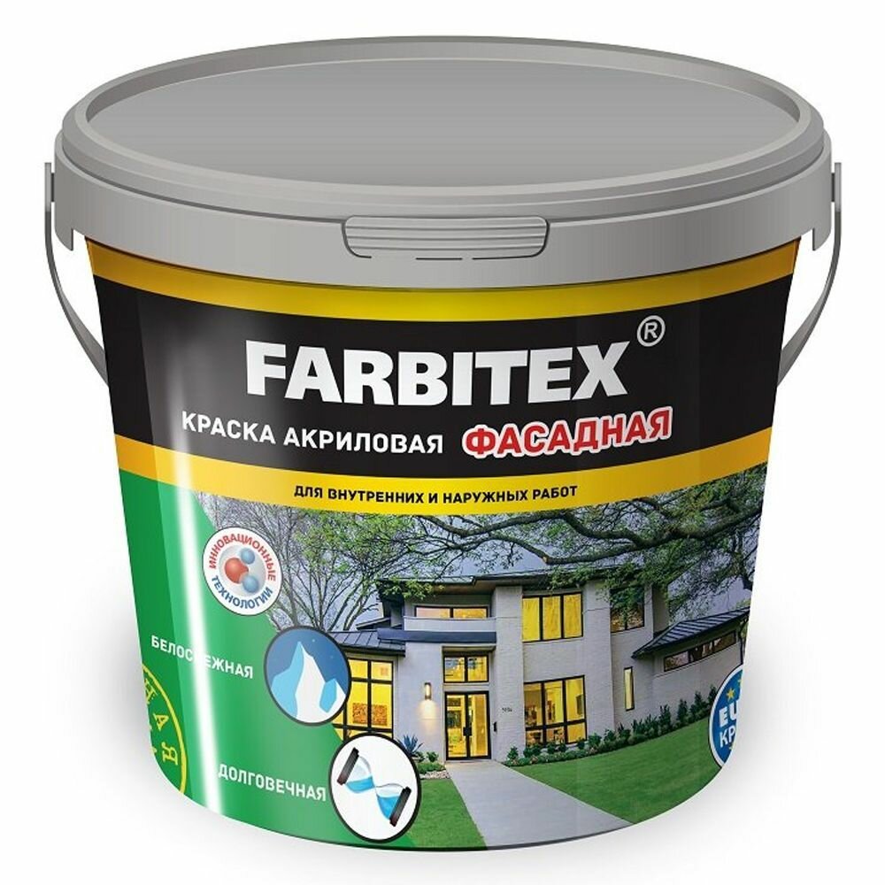 краска farbitex акриловая фасадная белая 1,1кг - фото №8