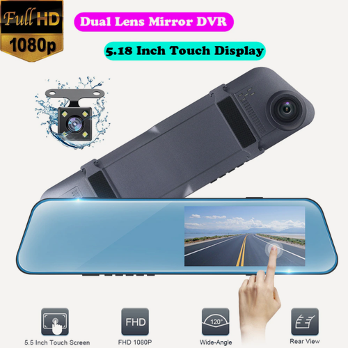 Изображение товара Видеорегистратор-зеркало Vehicle DVR, 2 камеры, Full HD, сенсорный экран