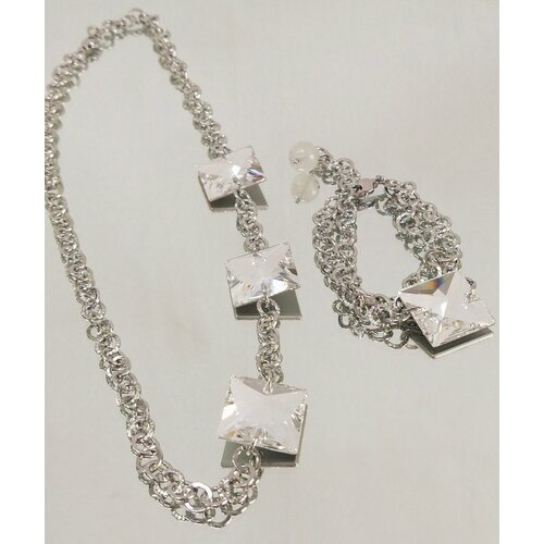 Комплект бижутерии, Swarovski Zirconia, серебряный
