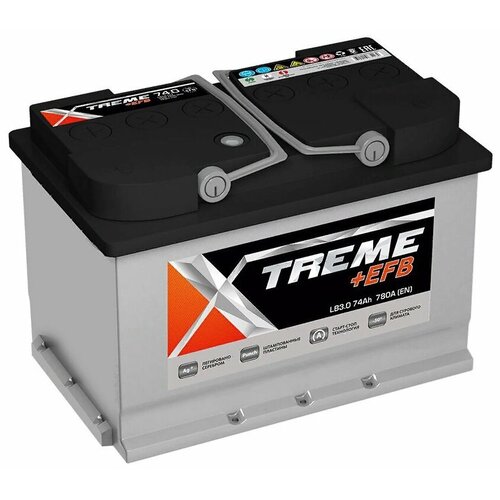 Аккумулятор автомобильный Xtreme EFB 74 А/ч 780 А обр. пол. низкий Евро авто (278x175x175)