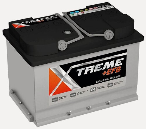 Изображение товара Аккумулятор автомобильный Xtreme EFB 74 А/ч 780 А обр. пол. низкий Евро авто (278x175x175)