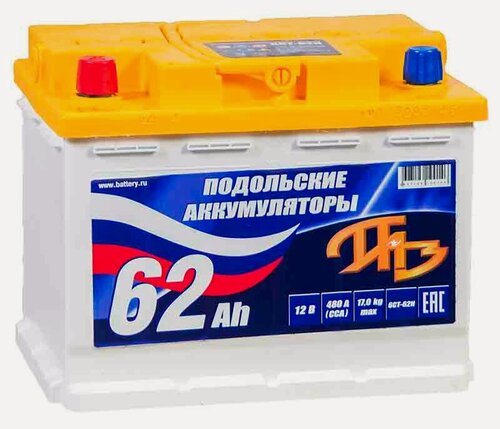Изображение товара Аккумулятор автомобильный ПАЗ Подольские Аккумуляторы 62 А/ч 530 А прям. пол. Росс. авто (242x175x190)