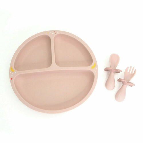 Набор посуды Oribel Baby Plate, Fork, Spoon, цвет Grapefruit Pink baby feeding plate cute cartoon printing divided kids dinner plate eco friendly waterproof dishes baby spoon and fork dish set