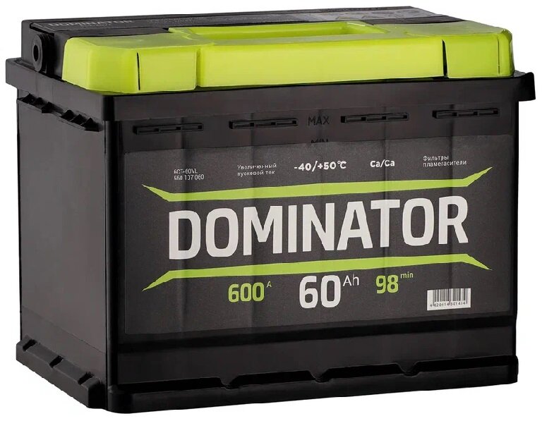 Аккумулятор автомобильный Dominator 60 А/ч 600 A прям. пол. Росс. авто (242x175x190)