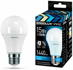 Эл.лампа светодиодная ЛОН 15Вт с датчиками LED-A60P-15W-E27-4K PRO ( Е27 4500К 220-240В )Ergolux