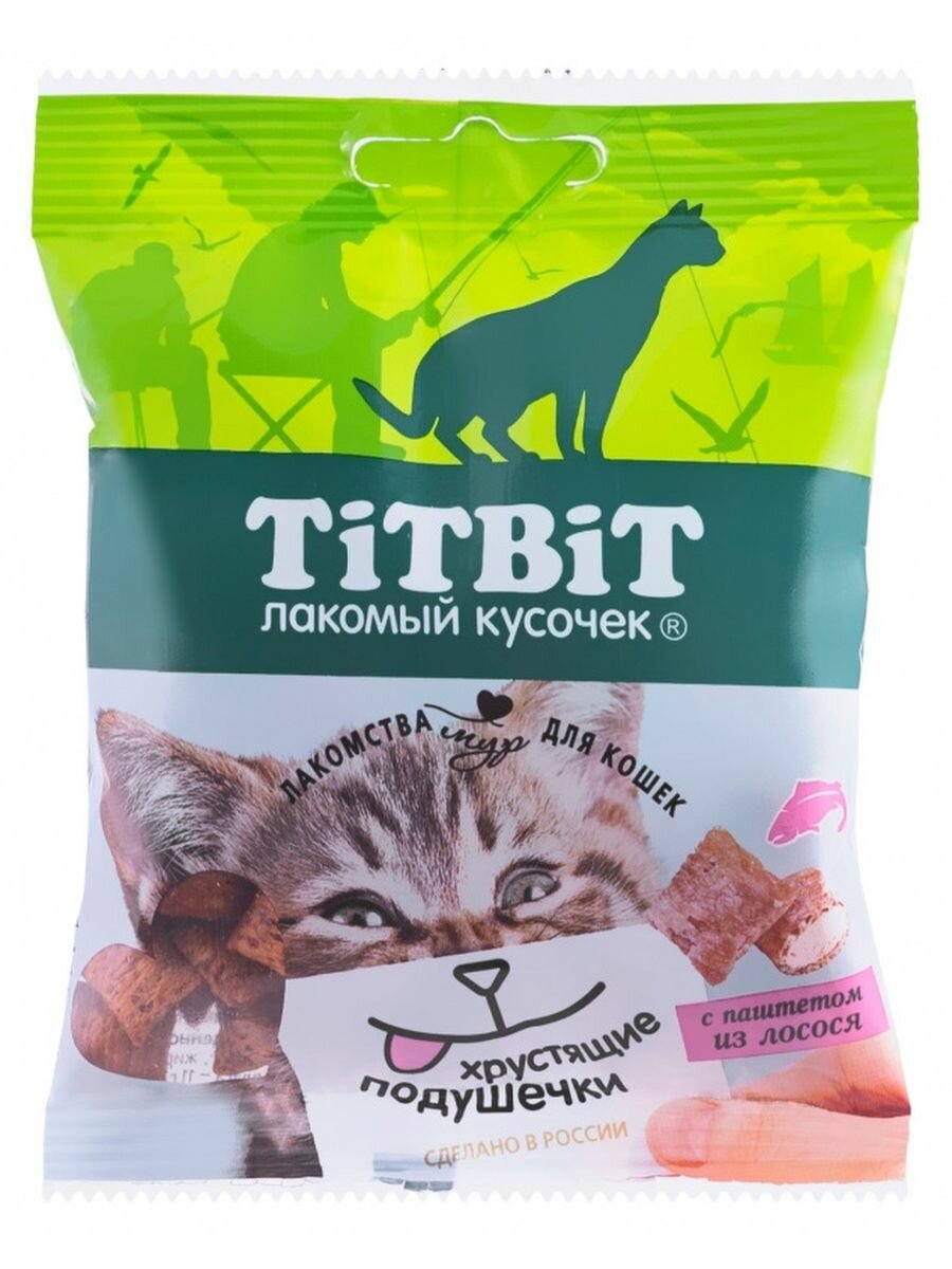 Лакомство TiTBiT Хрустящие подушечки для кошек с паштетом из лосося 10 упаковок по 30 г