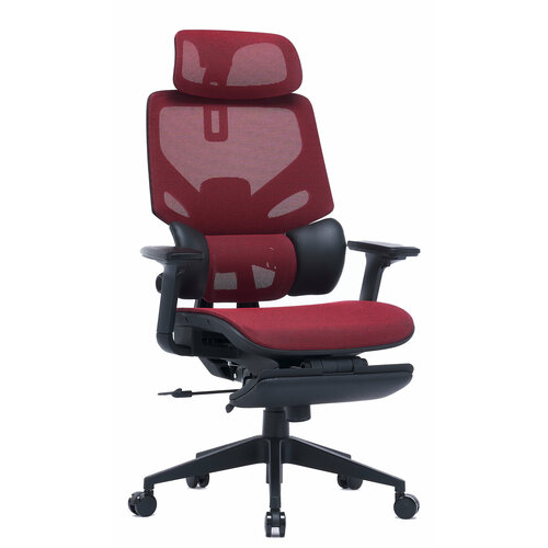 Кресло Cactus CS-CHR-MC01-RD красный сет. эко. кожа с подголов. крестов. пластик подст. для ног