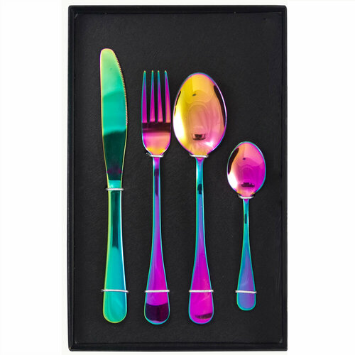 Набор столовых приборов 4 пр Европа ножвилкаложкачайная ложка радужные tk-1010 1390₽