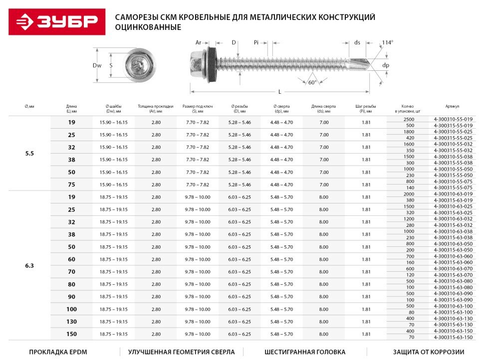 ЗУБР Саморезы СКД кровельные, 80 х 4.8 мм, 700 шт, для деревянной обрешетки, ЗУБР Профессионал, ( 4-300310-48-080 )