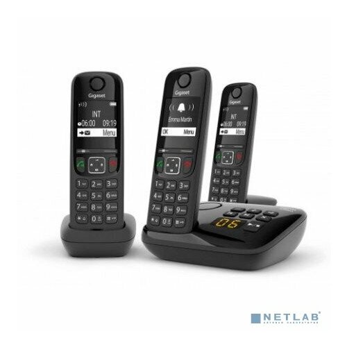 GIGASET VoIP-телефон Gigaset L36852-H2836-S311 AS690A Trio RUS черный (труб. в компл:3шт) автооветчик АОН Черный