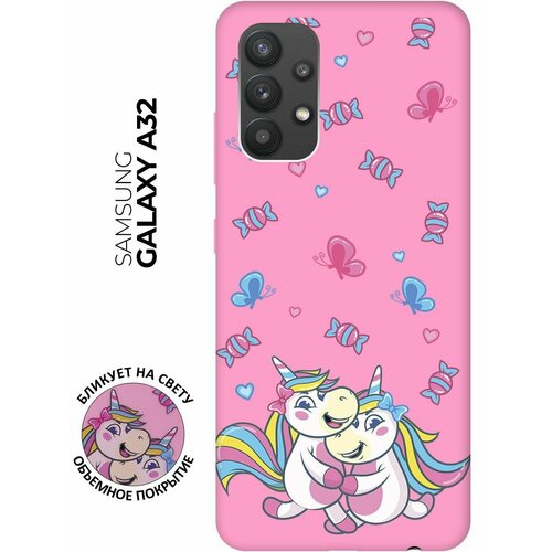 Матовый чехол Unicorns and Candies для Samsung Galaxy A32 / Самсунг А32 с 3D эффектом розовый матовый чехол unicorns and candies для samsung galaxy a03s самсунг а03с с 3d эффектом розовый