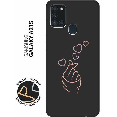 Матовый Soft Touch силиконовый чехол на Samsung Galaxy A21s, Самсунг А21с с 3D принтом K-Heart черный матовый soft touch силиконовый чехол на samsung galaxy a21s самсунг а21с с 3d принтом little prince черный