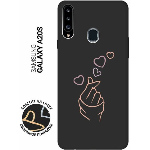 Матовый Soft Touch силиконовый чехол на Samsung Galaxy A20s, Самсунг А20с с 3D принтом K-Heart черный матовый soft touch силиконовый чехол на samsung galaxy a20s самсунг а20с с 3d принтом cosmocats черный