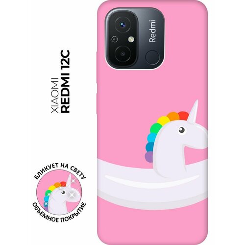 Матовый чехол Unicorn Swim Ring для Xiaomi Redmi 12C / Сяоми Редми 12С с 3D эффектом розовый матовый чехол flamingo swim ring для xiaomi redmi 12c сяоми редми 12с с 3d эффектом мятный