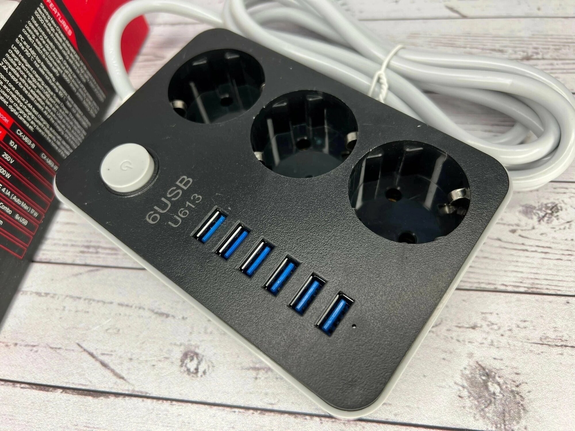 Многофункциональный сетевой фильтр LP3631 на 6 USB + 3 розетки / "умная зарядка" / 2 метра — фото 5