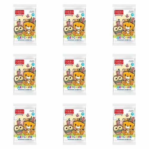 Tokiko Влажные салфетки Japan Family детские 15 шт в уп 9 уп 811₽