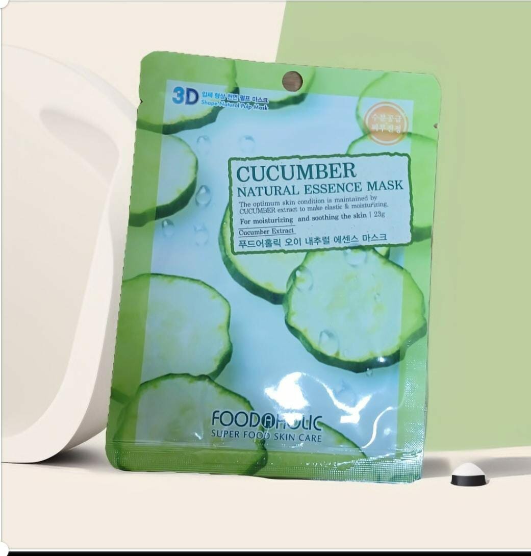 FoodaHolic Увлажняющая тканевая 3D маска с экстрактом огурца Cucumber Natural Essence Mask, 23 мл - фото №14