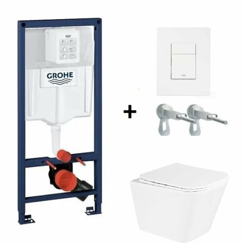 Комплект: Инсталляция GROHE Rapid SL c панелью смыва 38732SHO цвет белый +Унитаз подвесной безободковый BelBagno DUE с сиденьем микролифт.