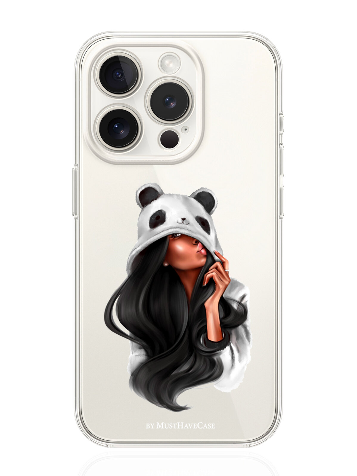 Чехол для смартфона iPhone 15 Pro прозрачный силиконовый Panda Girl/ Панда