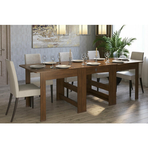 Стол-книжка 240 см с деревянными ножками и скругленными углами (цвет: орех)