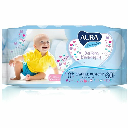 AURA ULTRA COMFORT Влажные салфетки для детей 60шт КК/24