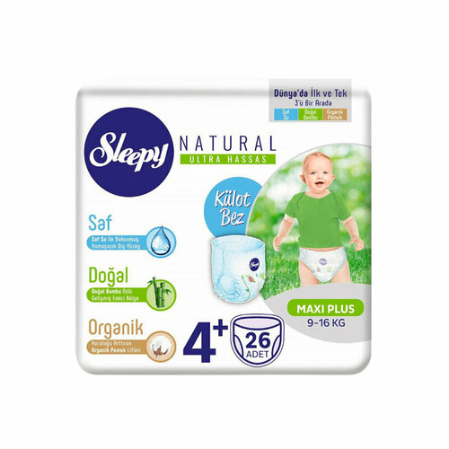 Подгузники-трусики Sleepy Natural Maxi Plus 4 9-16 кг 26 шт 525₽