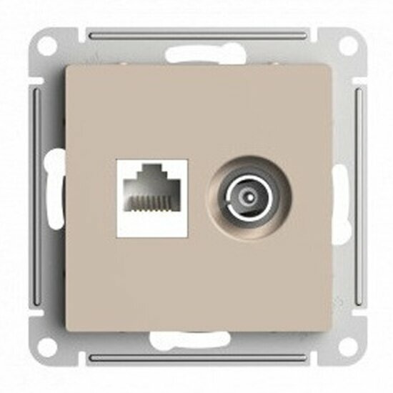 Розетка компьютерная и телевизионная двойная скрытой установки Systeme Electric (Schneider Electric) AtlasDesign, песочный - фото №1
