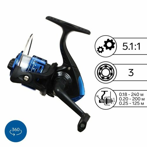 фото Катушка оснащённая bh200, 3 подшипника, 5.1:1, пластиковая шпуля, синяя mikimarket