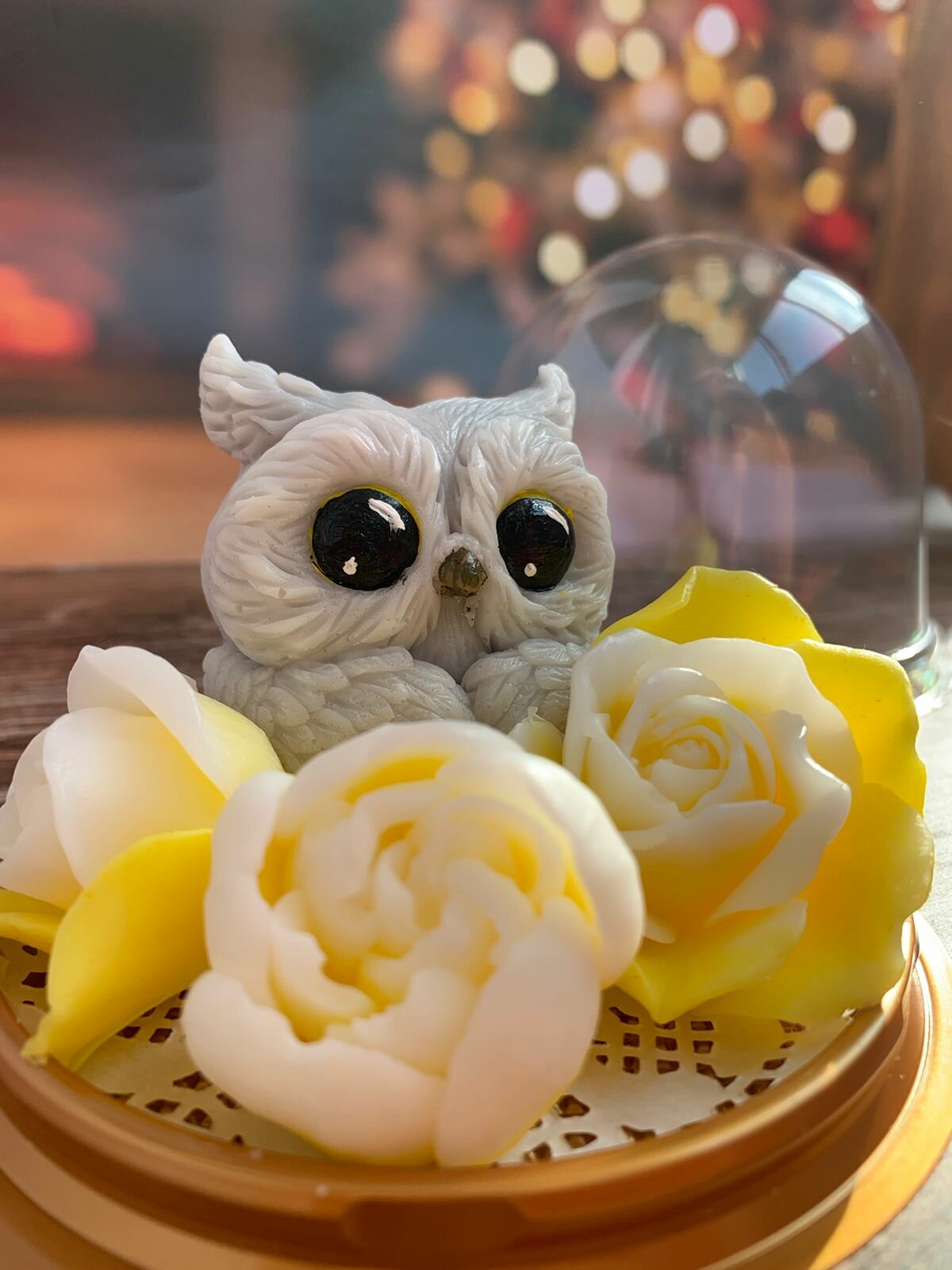 фото Мыло ручной работы "Сова с цветами в колбе"серая