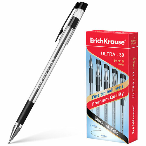 Ручка шариковая Erich Krause Ultra-30 (0.35мм, черный цвет чернил, масляная основа) 12шт. (19614) ручка шариковая erich krause ultra 30 0 35мм синий цвет чернил масляная основа 12шт 19613