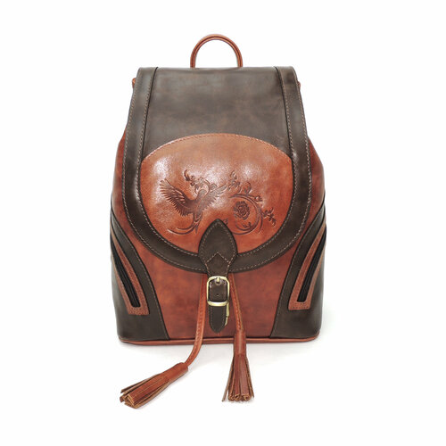 Рюкзак , натуральная кожа, регулируемый ремень, коричневый