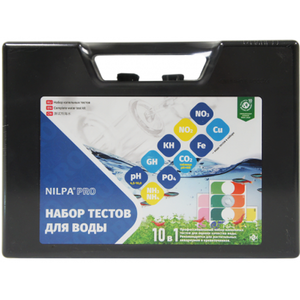 Нилпа Набор тестов для воды (pH, GH, KH, NO2, NO3, NH3/NH4, PO4, CO2, Fe, Сu) 10 тестов