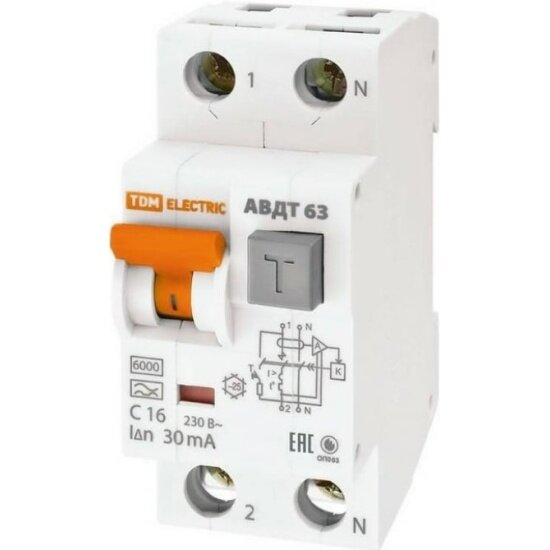 Дифференциальный автомат Tdm Electric АВДТ 63 2Р(1Р+N) C16 30мА 6кА тип А, SQ0202-0002