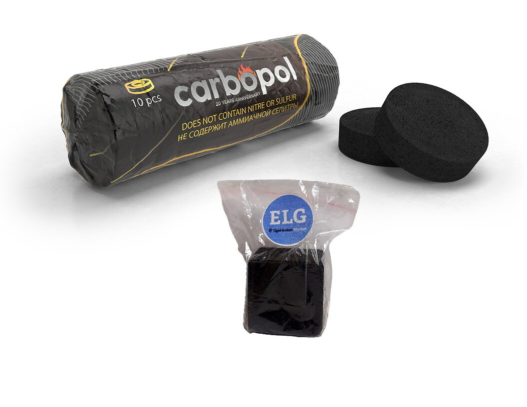 Уголь кадильный быстроразжигаемый древесный в упаковке 10 таблеток диаметр 35мм + кубик угля ELG
