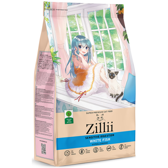 Корм сухой Zillii Sensitive Digestion Cat для взрослых кошек с чувствительным пищеварением Белая Рыба, 400 г