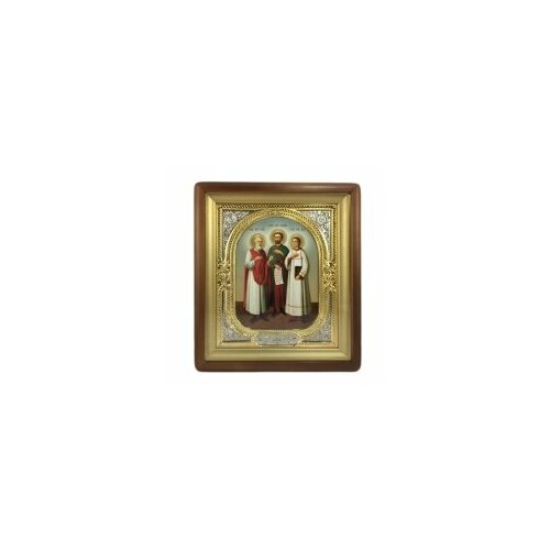 Икона в киоте 18*24 фигурный, фото, риза-рамка, открыт, частично золочен (Гурий, Самон и Авив) #96464 деревянная икона мученики гурий самон и авив 26х22 см