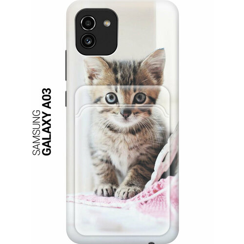 Чехол с карманом для карт на Samsung Galaxy A03 / Самсунг А03 с принтом Милый котенок чехол с карманом для карт на samsung galaxy a03 core самсунг а03 кор с принтом котенок и свет